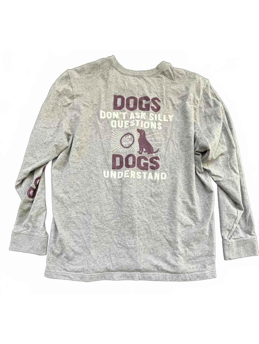 Life Is Good Men's Long Sleeve Tee - Gray with Maroon Graphic